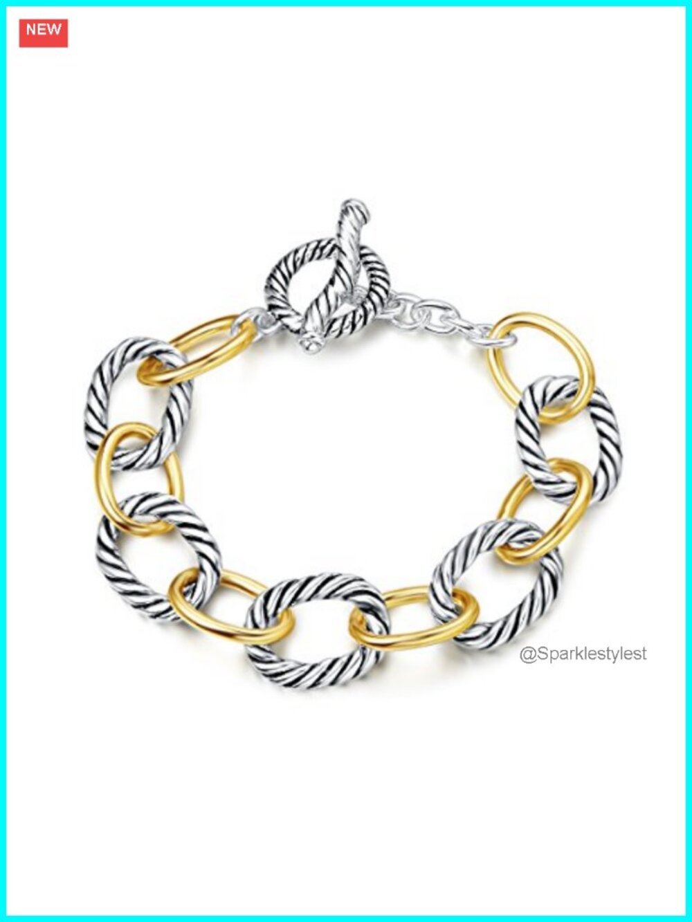 Twisted Cable Wire Link Chain Bracelet Two Tone Designer Inspired Women's